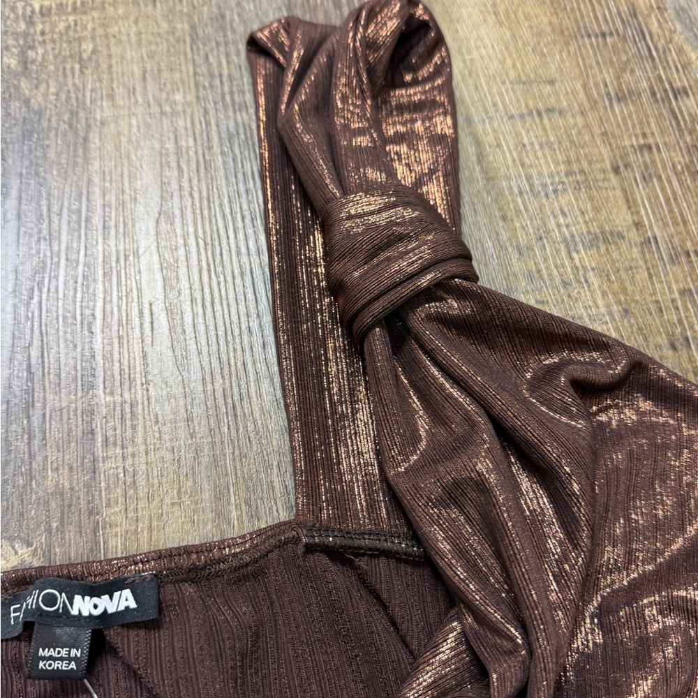 Fashion Nova 1X Metallic Brown Halter Body Suit NWT PartyClub Statement Layering - Picture 13 of 16